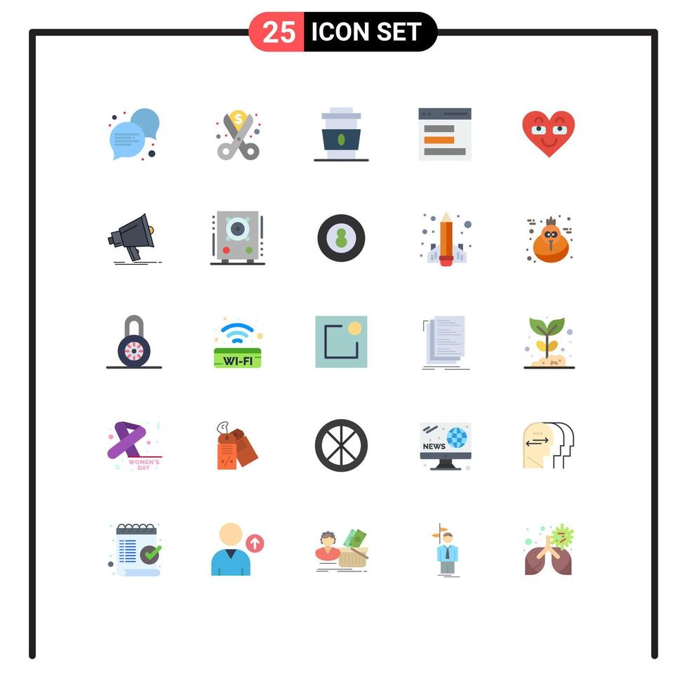 Pack of 25 Modern Flat Colors Signs and Symbols for Web Print Media such as emoji interface coffee contact food Editable Vector Design Elements