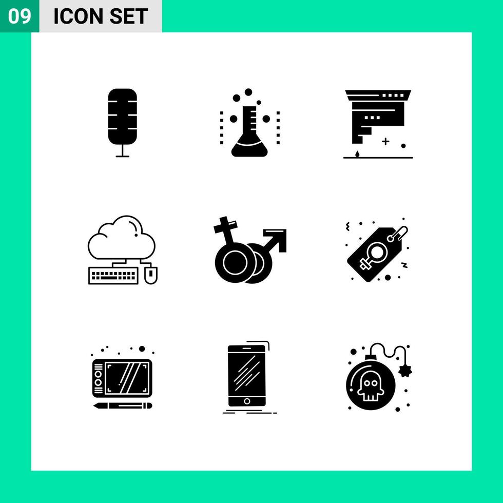 Pack of 9 Modern Solid Glyphs Signs and Symbols for Web Print Media such as data mouse cartridge keyboard ink Editable Vector Design Elements