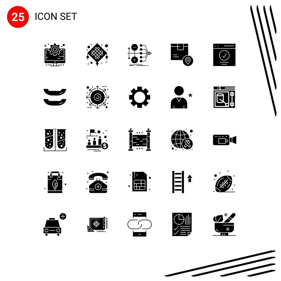 25 User Interface Solid Glyph Pack of modern Signs and Symbols of product location monetization delivery value Editable Vector Design Elements