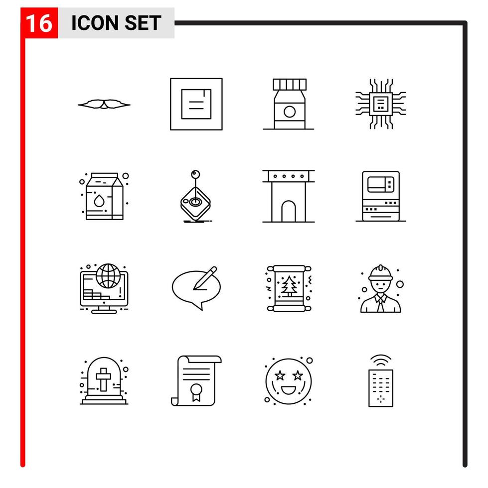 16 Universal Outline Signs Symbols of milk canned beach technology cpu Editable Vector Design Elements