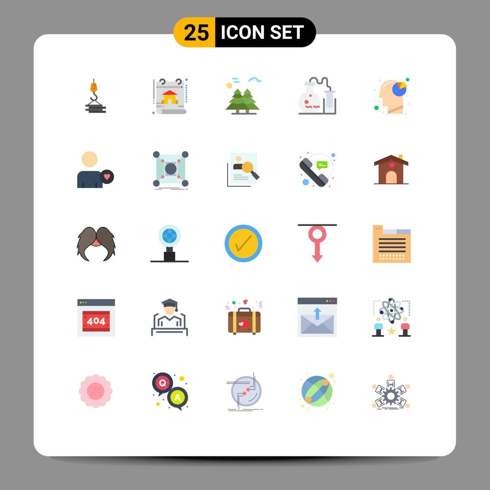 25 Universal Flat Color Signs Symbols of science flask real estate tube pine trees Editable Vector Design Elements