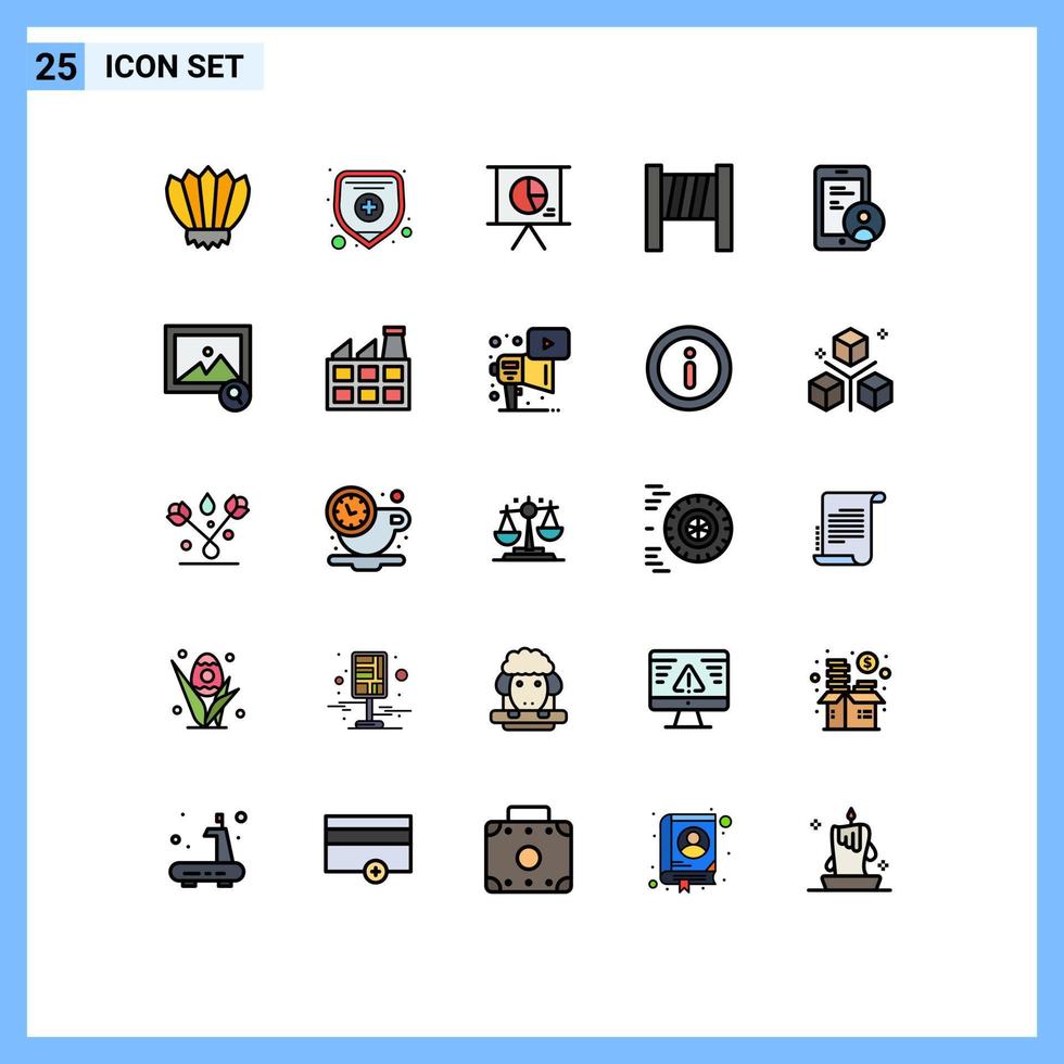 Group of 25 Modern Filled line Flat Colors Set for user secure business gdpr blocker Editable Vector Design Elements