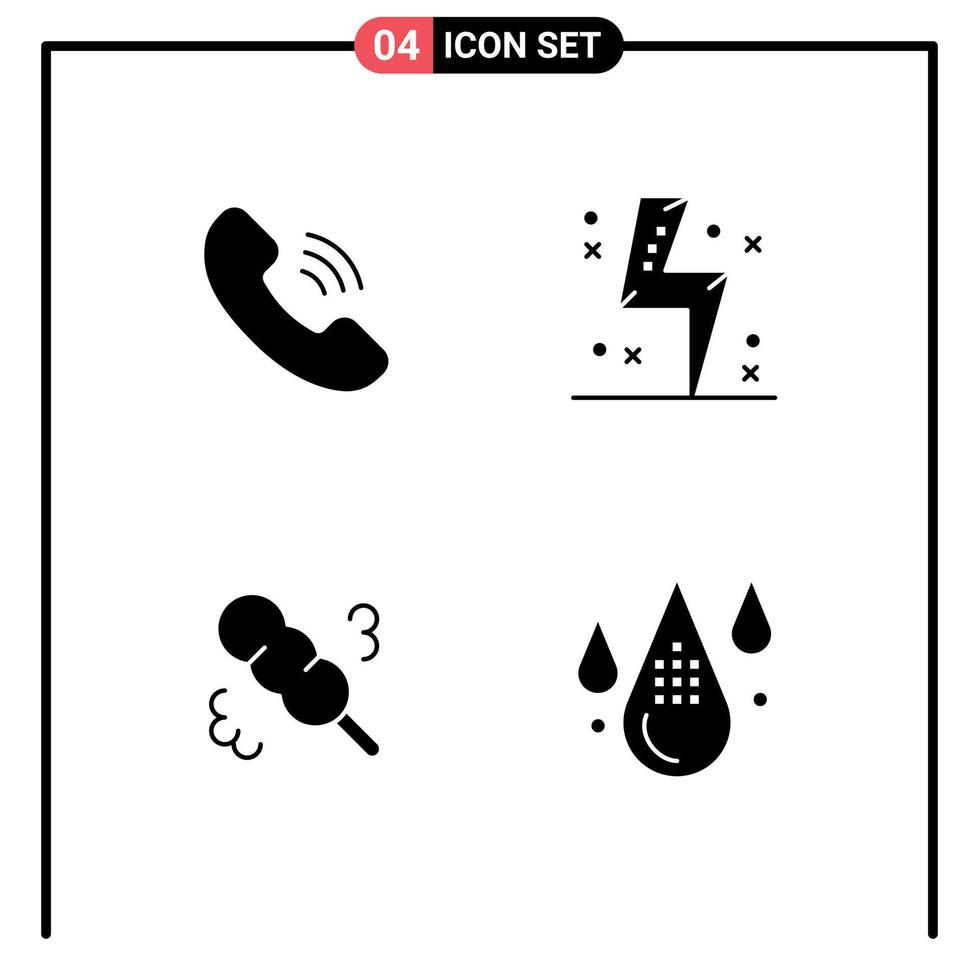 Solid Glyph Pack of 4 Universal Symbols of call duster battery energy coding Editable Vector Design Elements