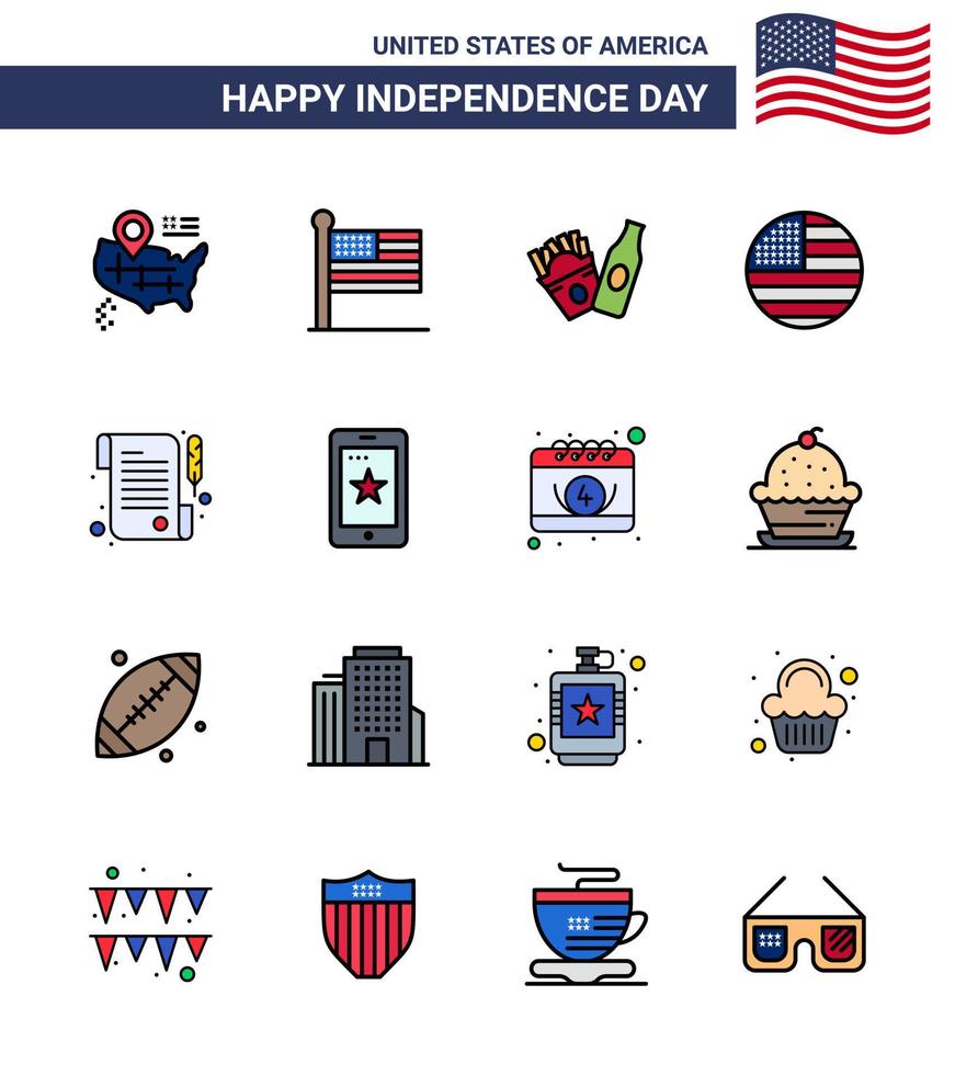 Big Pack of 16 USA Happy Independence Day USA Vector Flat Filled Lines and Editable Symbols of mobile receipt frise paper thanksgiving Editable USA Day Vector Design Elements