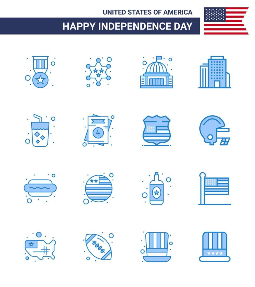 16 USA Blue Pack of Independence Day Signs and Symbols of drink american place office white Editable USA Day Vector Design Elements