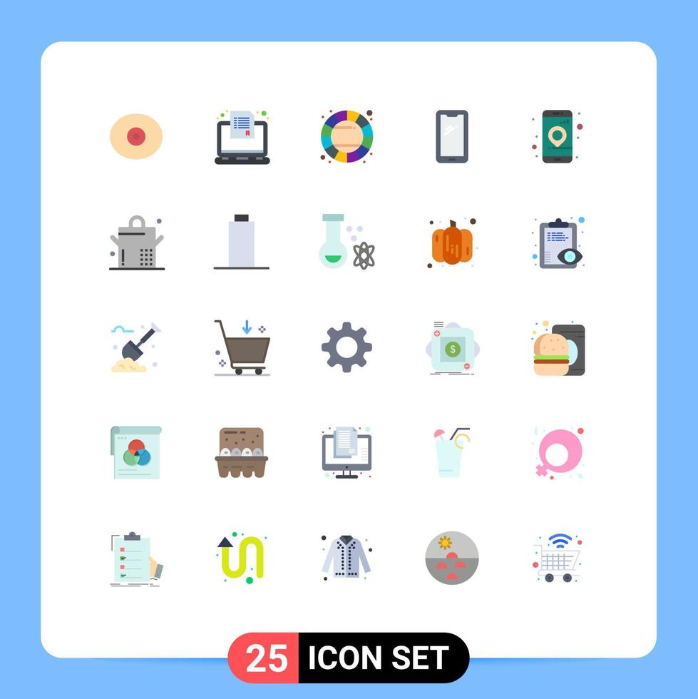 Mobile Interface Flat Color Set of 25 Pictograms of app android color mobile phone Editable Vector Design Elements