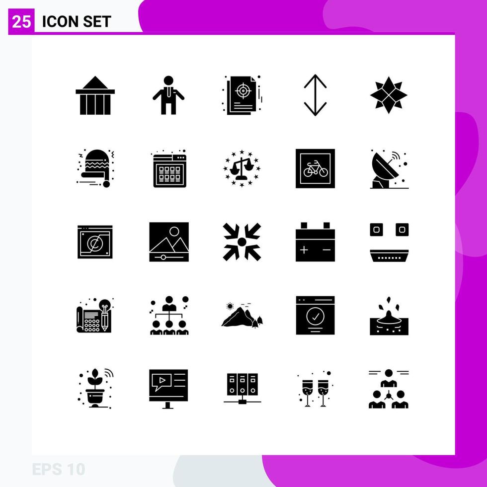 Pack of 25 Modern Solid Glyphs Signs and Symbols for Web Print Media such as winter decoration focus scale arrow Editable Vector Design Elements