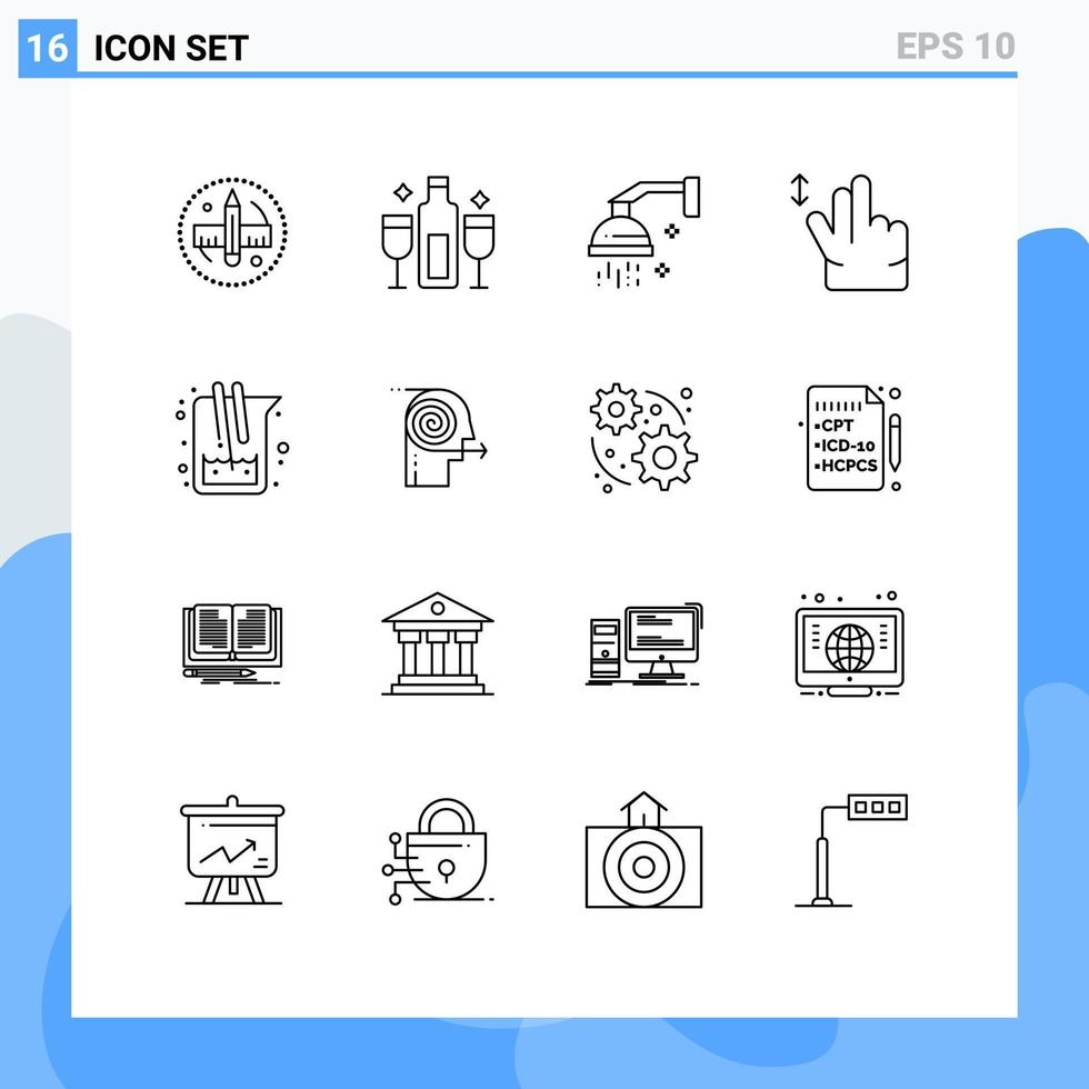 Universal Icon Symbols Group of 16 Modern Outlines of chemistry hand drinks gesture relaxation Editable Vector Design Elements