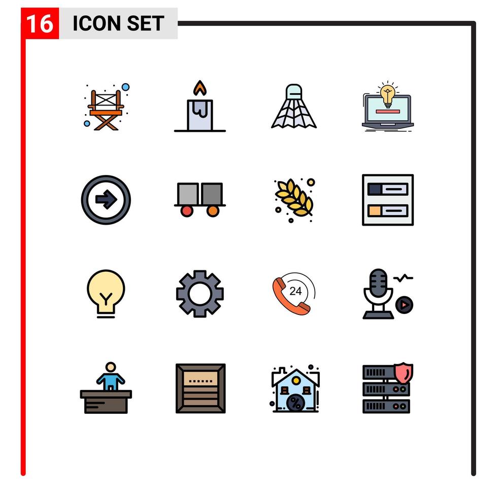 16 Universal Flat Color Filled Lines Set for Web and Mobile Applications user interface button game arrow bulb Editable Creative Vector Design Elements