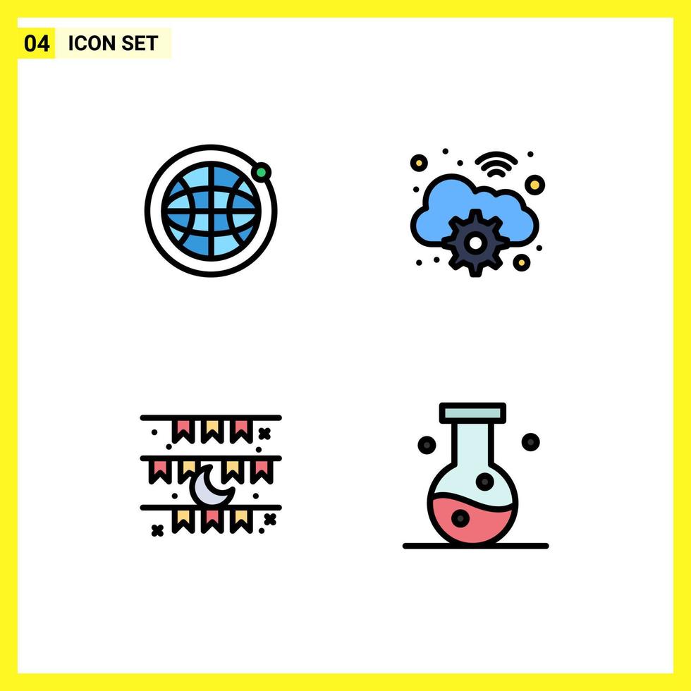 Universal Icon Symbols Group of 4 Modern Filledline Flat Colors of globe celebration cloud digital eid Editable Vector Design Elements