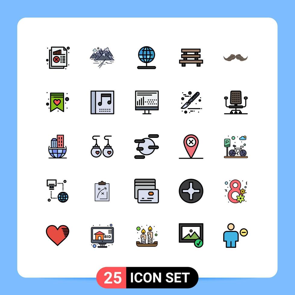 Group of 25 Filled line Flat Colors Signs and Symbols for garden city rocks bench stand Editable Vector Design Elements