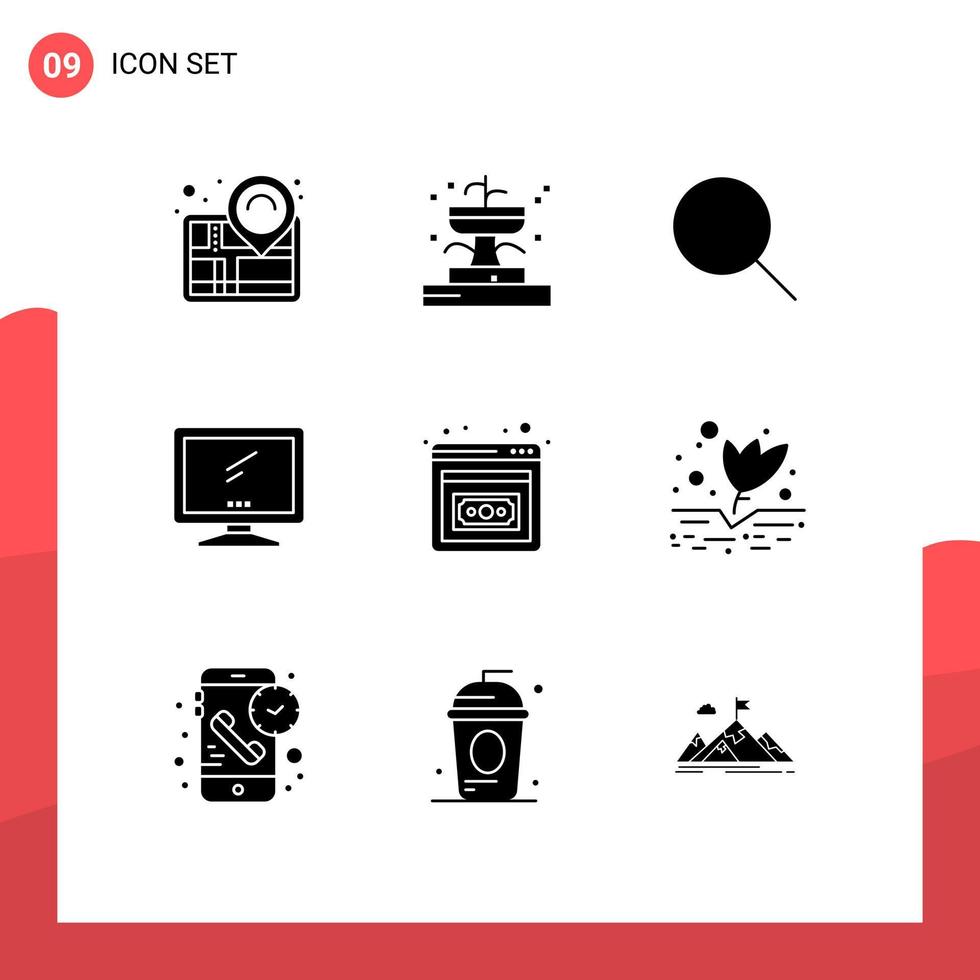 Modern Set of 9 Solid Glyphs and symbols such as business development imac search device computer Editable Vector Design Elements