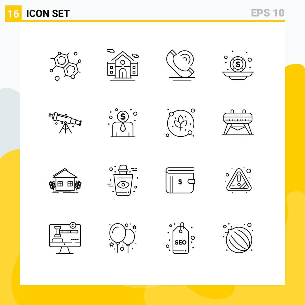 16 Creative Icons Modern Signs and Symbols of view astronomy phone telescope money Editable Vector Design Elements