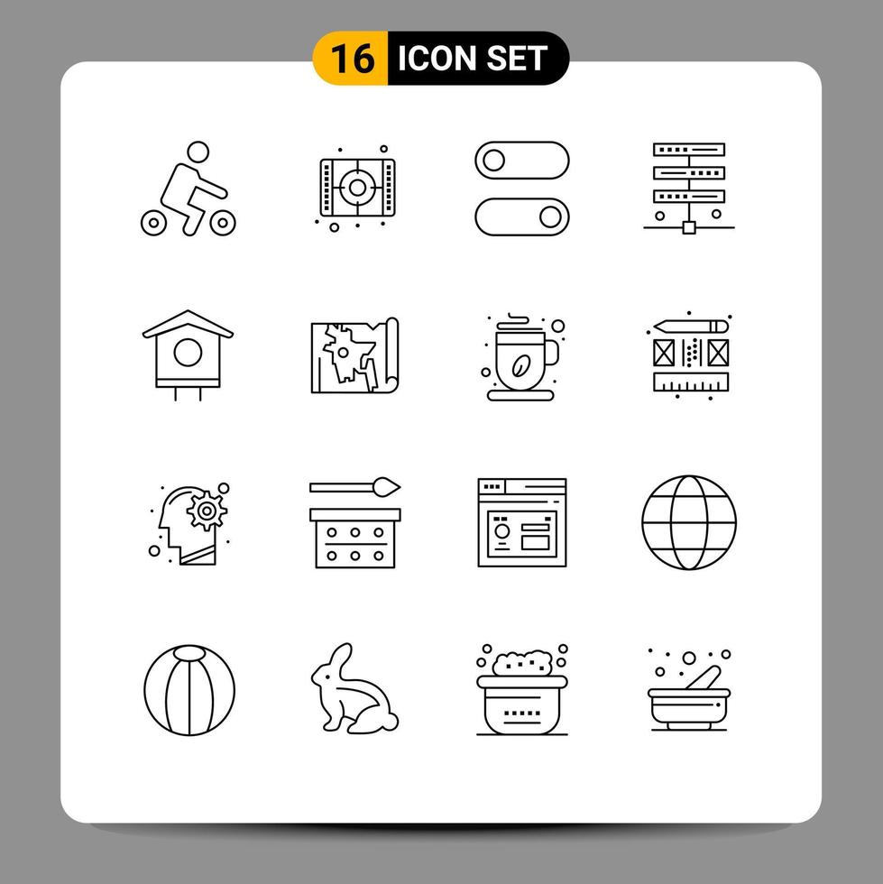 Outline Pack of 16 Universal Symbols of bird house house control server hosting Editable Vector Design Elements