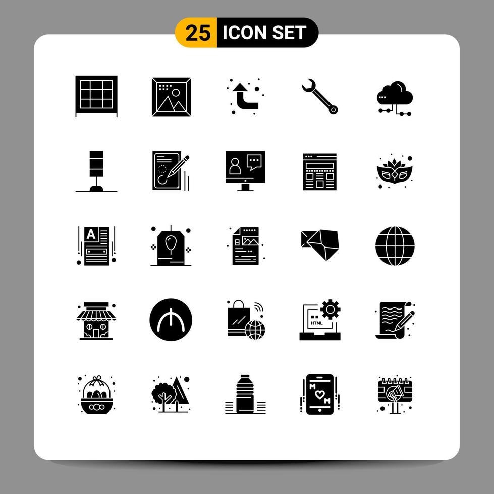 Pictogram Set of 25 Simple Solid Glyphs of share repair arrows construction adjustable Editable Vector Design Elements