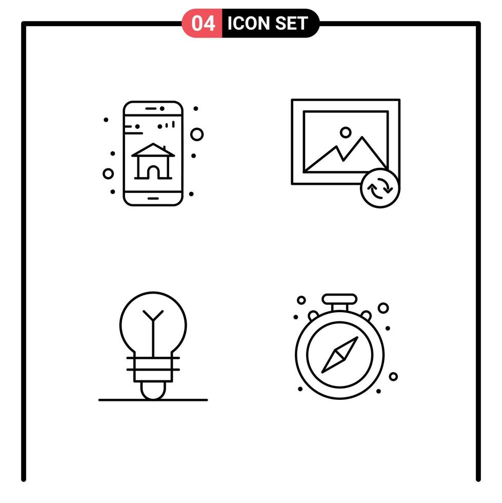 Mobile Interface Line Set of 4 Pictograms of app idea mobile app sync pause Editable Vector Design Elements