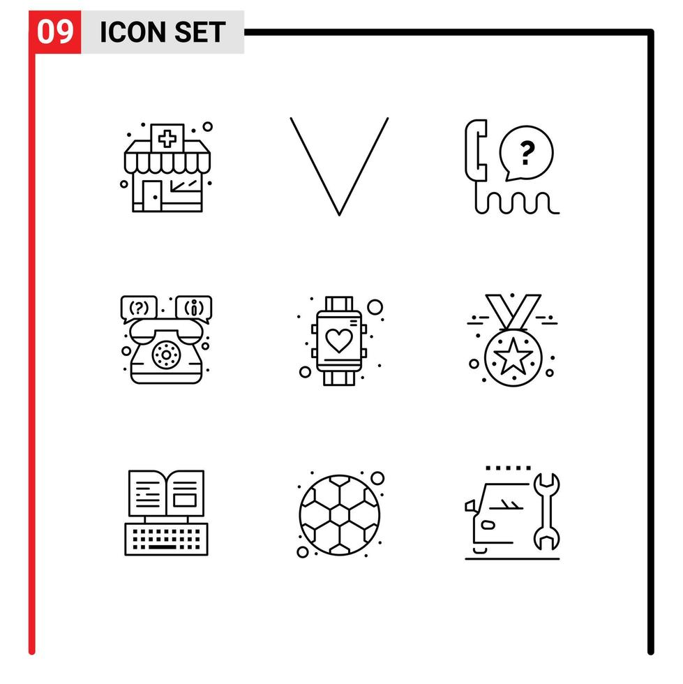 Pack of 9 Modern Outlines Signs and Symbols for Web Print Media such as smart heart interface telephone shop Editable Vector Design Elements