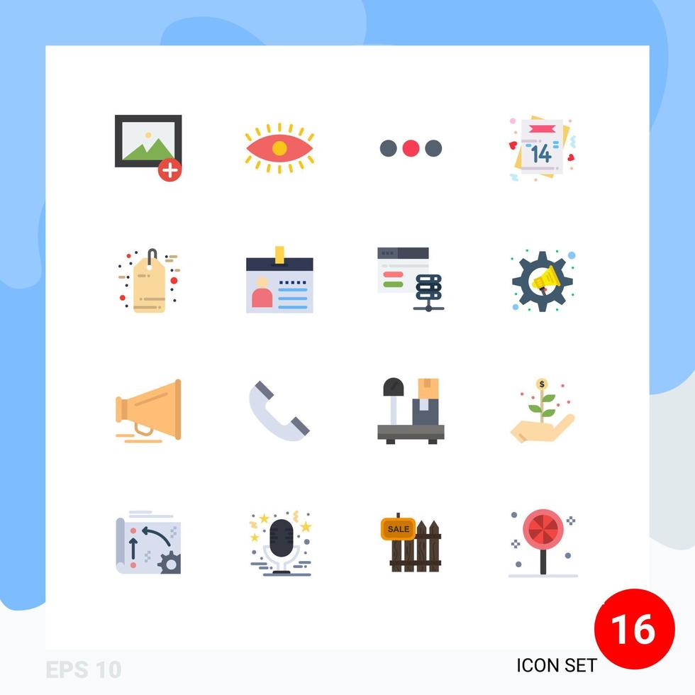 paquete de 16 signos y símbolos modernos de colores planos para medios impresos web, como postales de chat románticas de descuento, paquete editable de elementos creativos de diseño de vectores