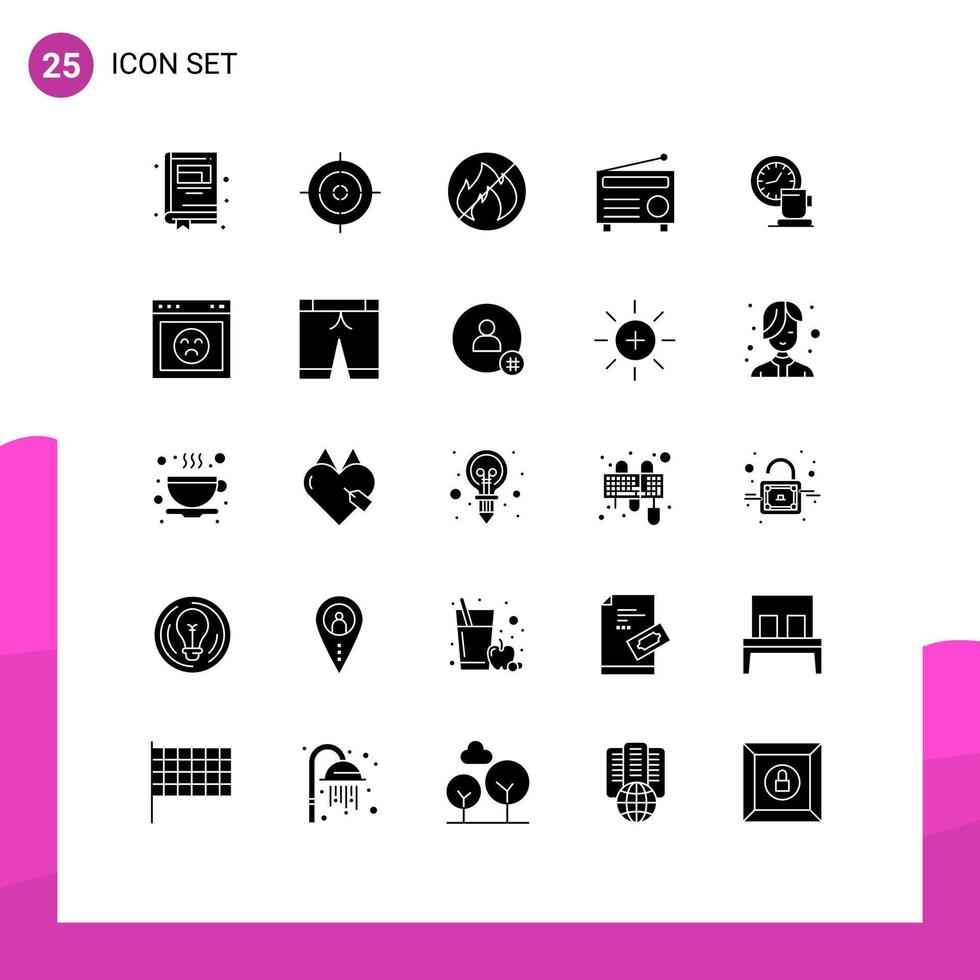 Solid Glyph Pack of 25 Universal Symbols of event cup no break media Editable Vector Design Elements