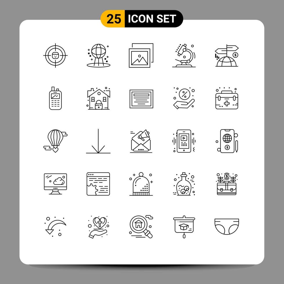 Modern Set of 25 Lines Pictograph of direction science world microscope biology Editable Vector Design Elements