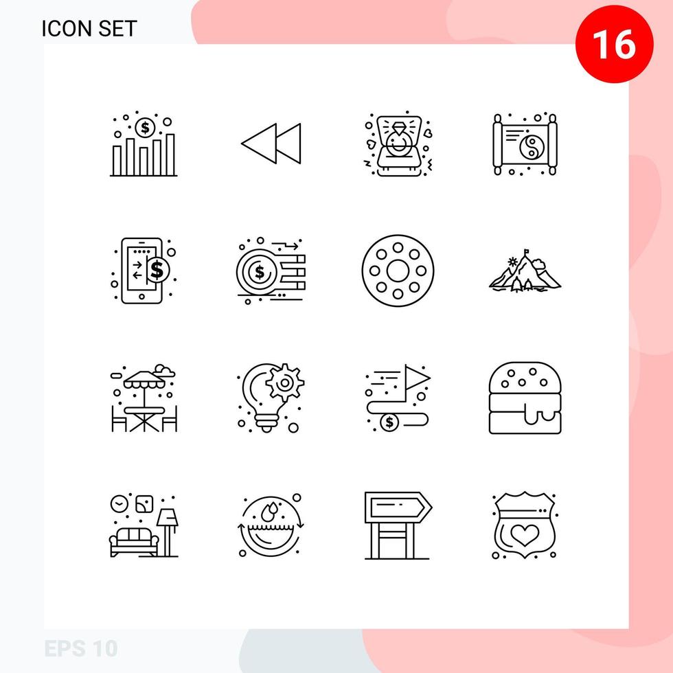 16 iconos creativos signos y símbolos modernos de economía año corazón papel chino elementos de diseño vectorial editables vector