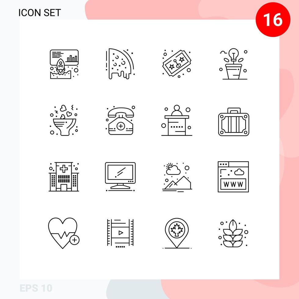 Pictogram Set of 16 Simple Outlines of bouquet light ticket idea brainstorm Editable Vector Design Elements