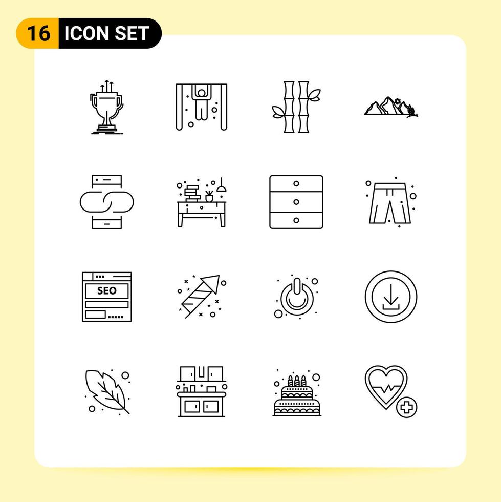Pictogram Set of 16 Simple Outlines of scene nature bamboo landscape natural Editable Vector Design Elements