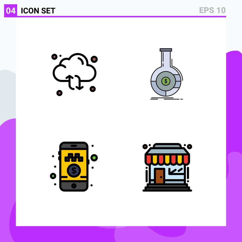 Universal Icon Symbols Group of 4 Modern Filledline Flat Colors of cloud financial arrow analytics pay cash Editable Vector Design Elements