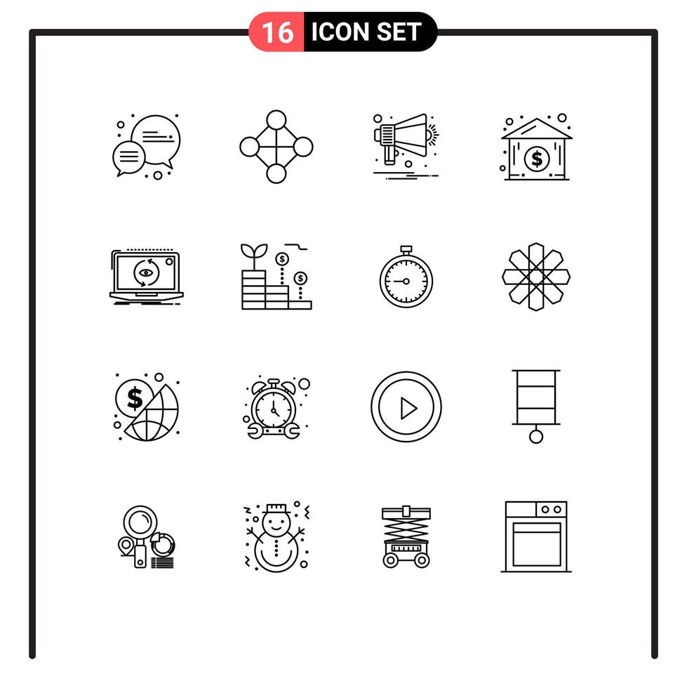 paquete de iconos de vector de stock de 16 signos y símbolos de línea para actualizar nuevos elementos de diseño de vector editables de bienes raíces de aplicaciones multimedia