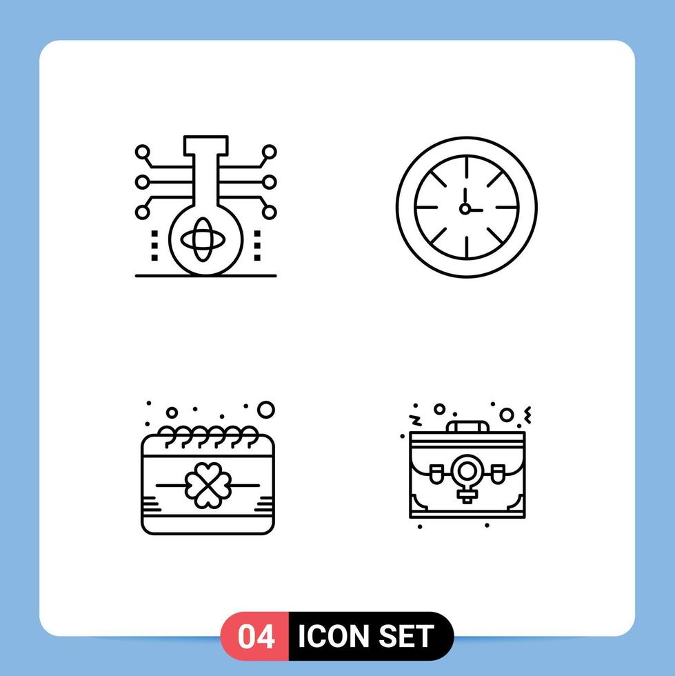 Universal Icon Symbols Group of 4 Modern Filledline Flat Colors of chemistry calendar science timer event Editable Vector Design Elements