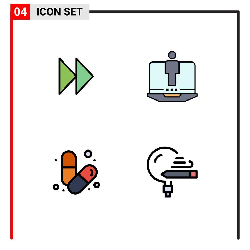 conjunto de pictogramas de 4 colores planos de línea de llenado simple de control de hardware de video de gimnasio rápido elementos de diseño vectorial editables musculares vector