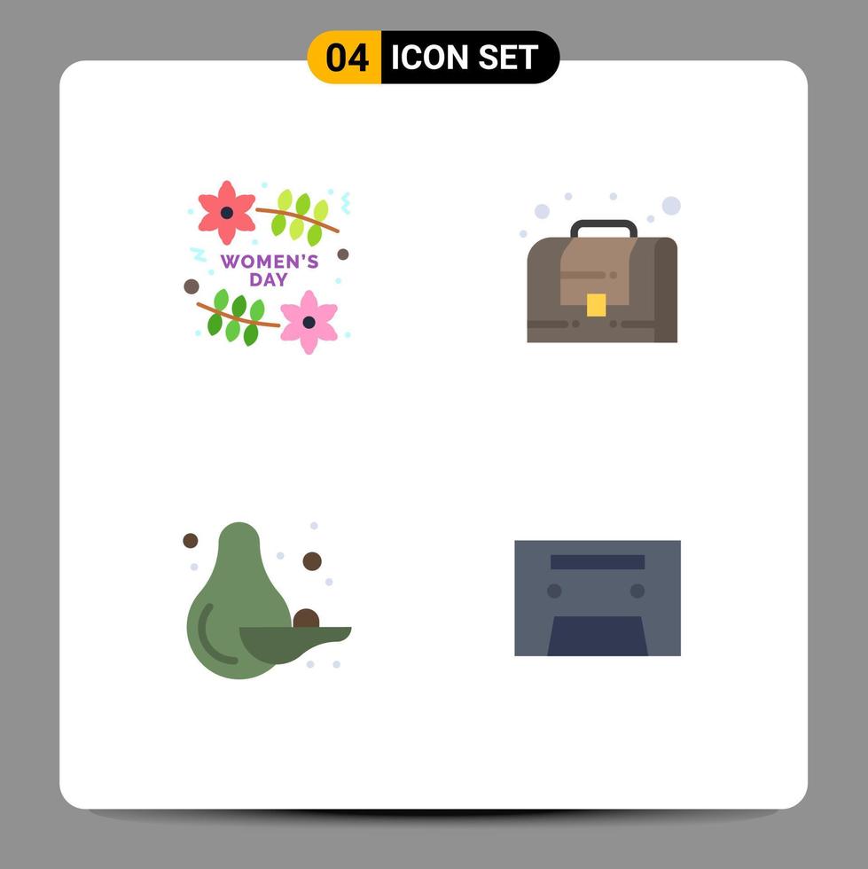 Editable Vector Line Pack of 4 Simple Flat Icons of day pear women bag audiotape Editable Vector Design Elements
