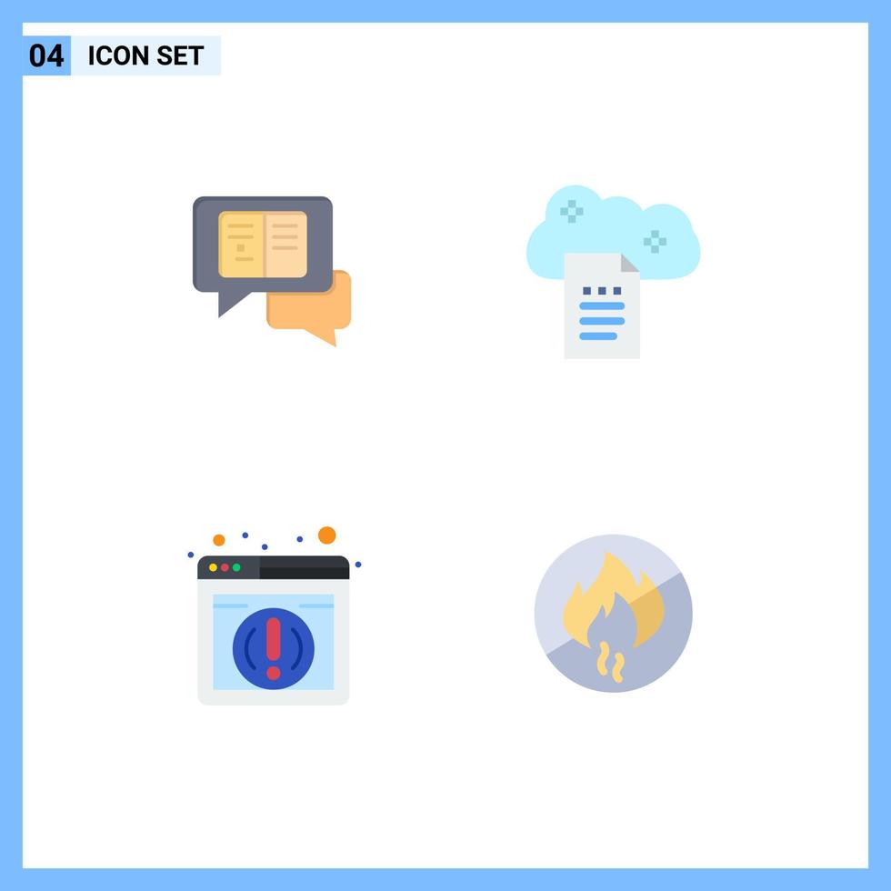 Modern Set of 4 Flat Icons Pictograph of chat information sms file storage browser Editable Vector Design Elements