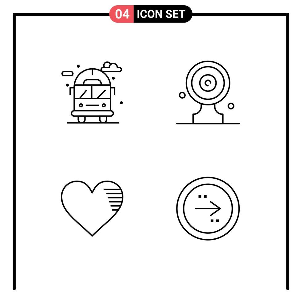 Group of 4 Filledline Flat Colors Signs and Symbols for city heart van media target like Editable Vector Design Elements