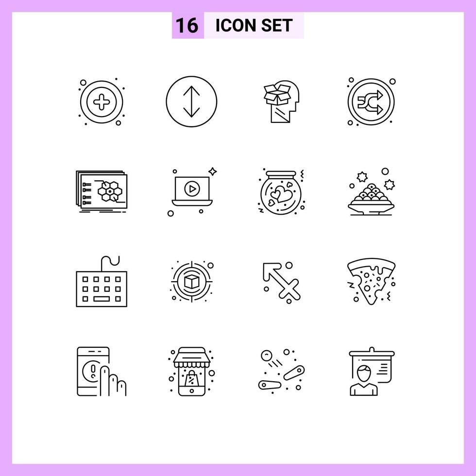 Group of 16 Outlines Signs and Symbols for strategy game user shuffle music Editable Vector Design Elements