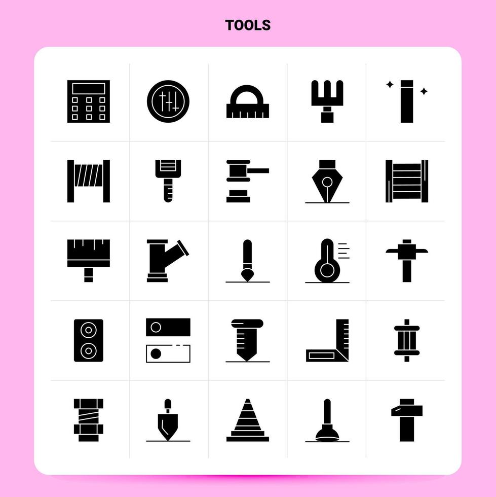 conjunto de iconos de 25 herramientas sólidas diseño de estilo de glifo vectorial conjunto de iconos negros diseño de ideas de negocios web y móvil ilustración vectorial vector