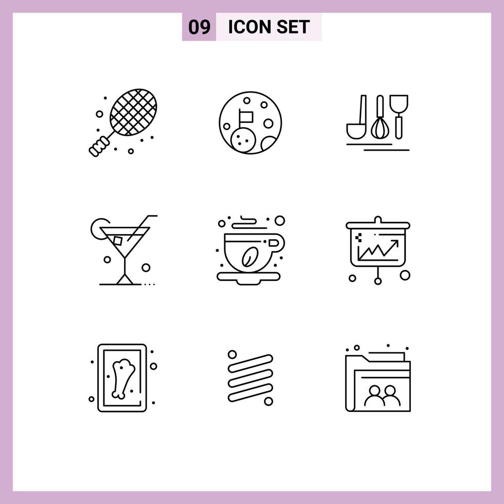9 Outline concept for Websites Mobile and Apps cafe spring cutlery wine glass Editable Vector Design Elements