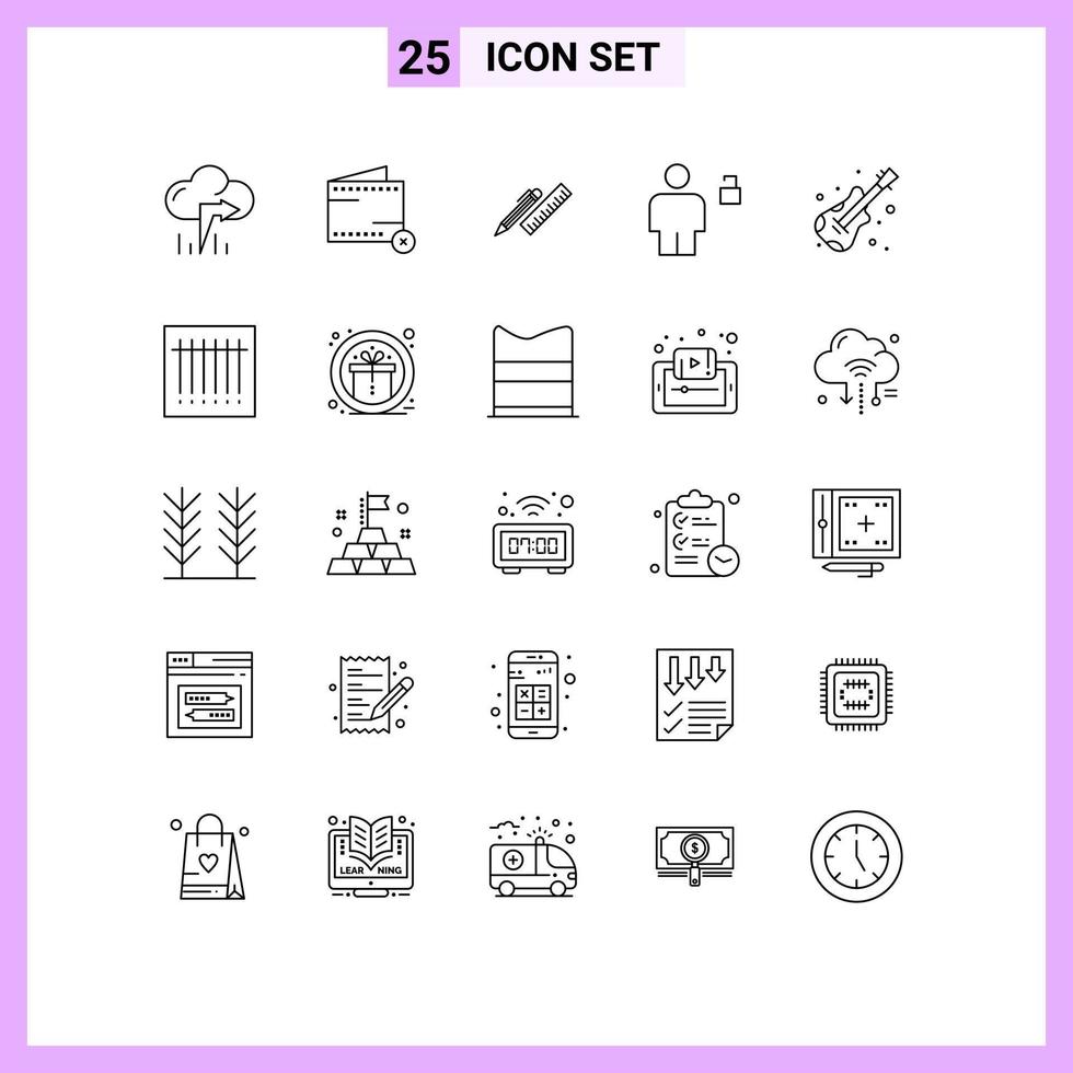 25 Thematic Vector Lines and Editable Symbols of padlock body pen avatar ruler Editable Vector Design Elements