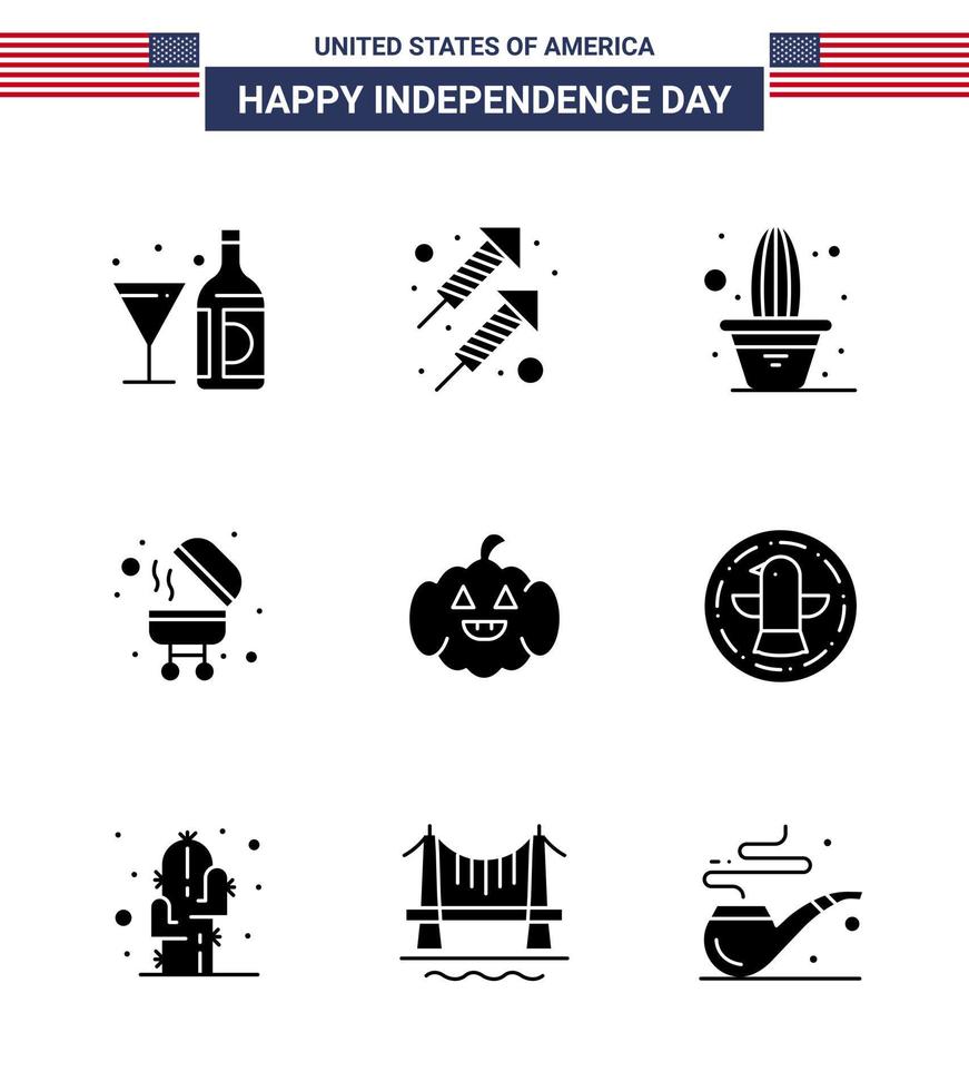 Stock Vector Icon Pack of American Day 9 Line Signs and Symbols for american grill shoot bbq pot Editable USA Day Vector Design Elements
