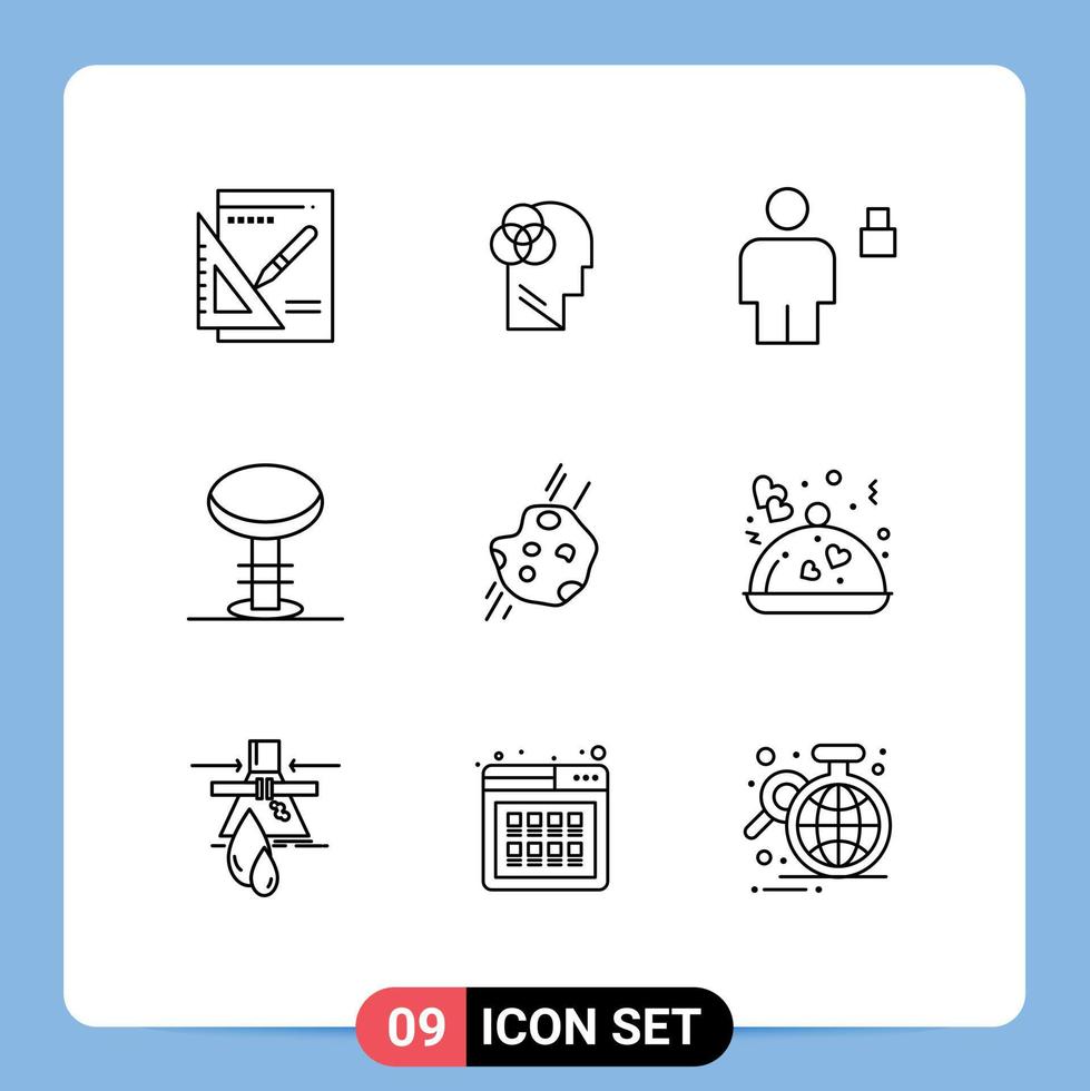 9 Universal Outline Signs Symbols of asteroid interior avatar furniture padlock Editable Vector Design Elements