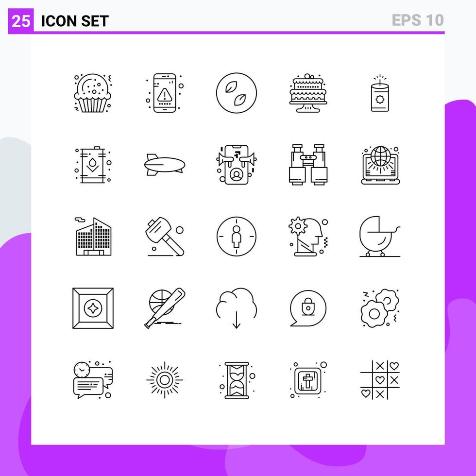 User Interface Pack of 25 Basic Lines of china cakes ecology cake baked Editable Vector Design Elements