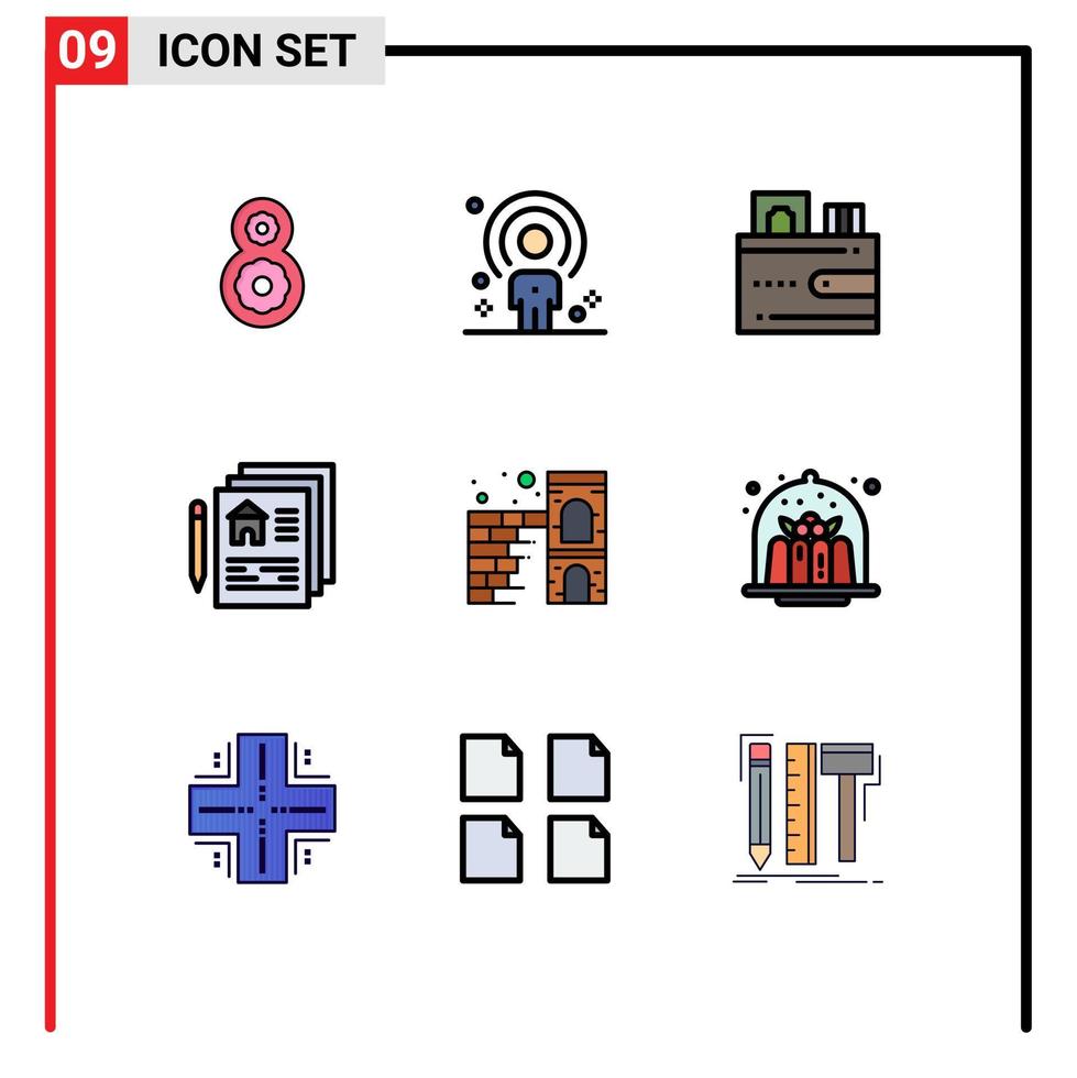 9 Creative Icons Modern Signs and Symbols of brick pen card home blueprint Editable Vector Design Elements