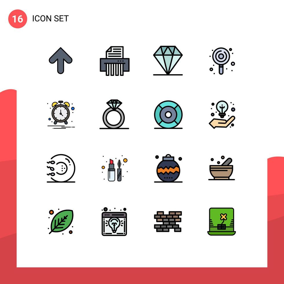 16 iconos creativos signos y símbolos modernos de reloj de diamantes alarma de diamantes lollypop elementos de diseño de vectores creativos editables