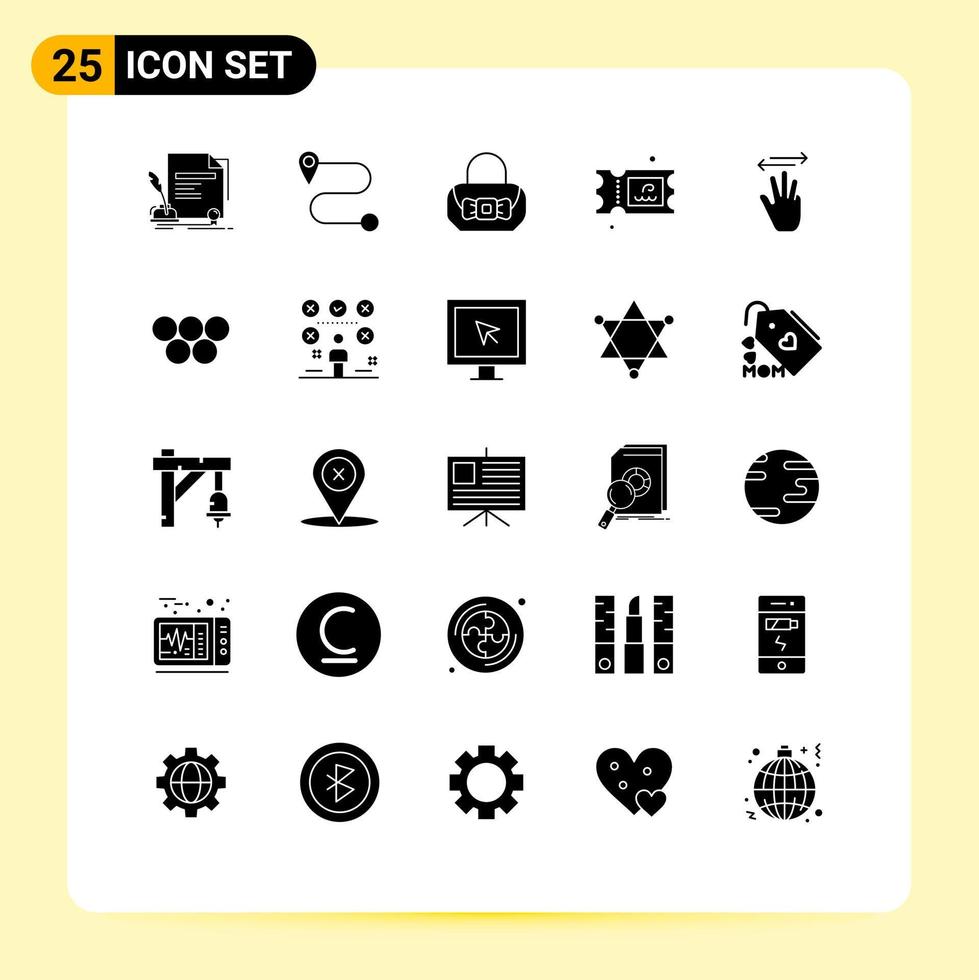 25 User Interface Solid Glyph Pack of modern Signs and Symbols of ancient left purse up hand Editable Vector Design Elements