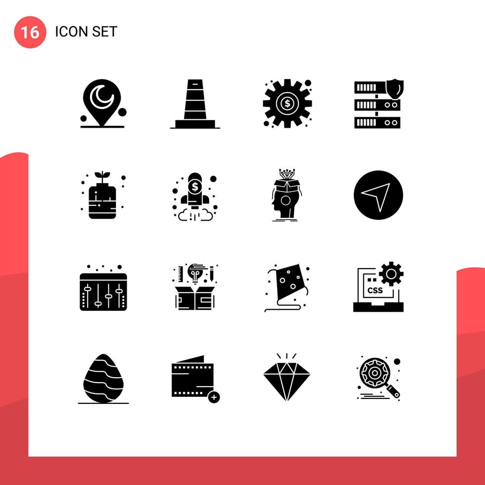 16 iconos creativos signos y símbolos modernos de la red de seguridad de engranajes de botellas de plantas elementos de diseño de vectores editables