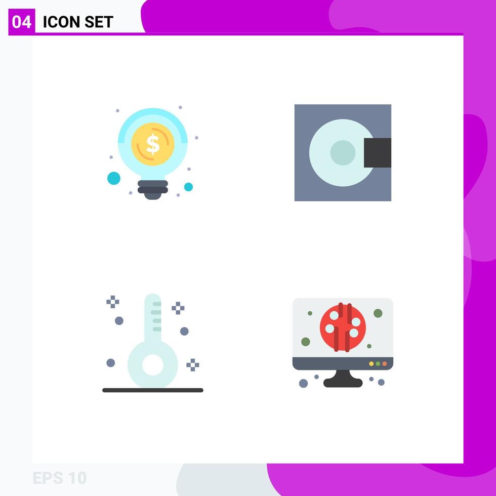 4 Thematic Vector Flat Icons and Editable Symbols of bulb disease money minidisc form Editable Vector Design Elements