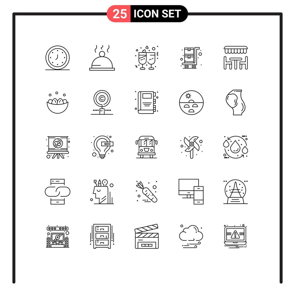 Universal Icon Symbols Group of 25 Modern Lines of eat resturant champagne shopping trolley shopping Editable Vector Design Elements