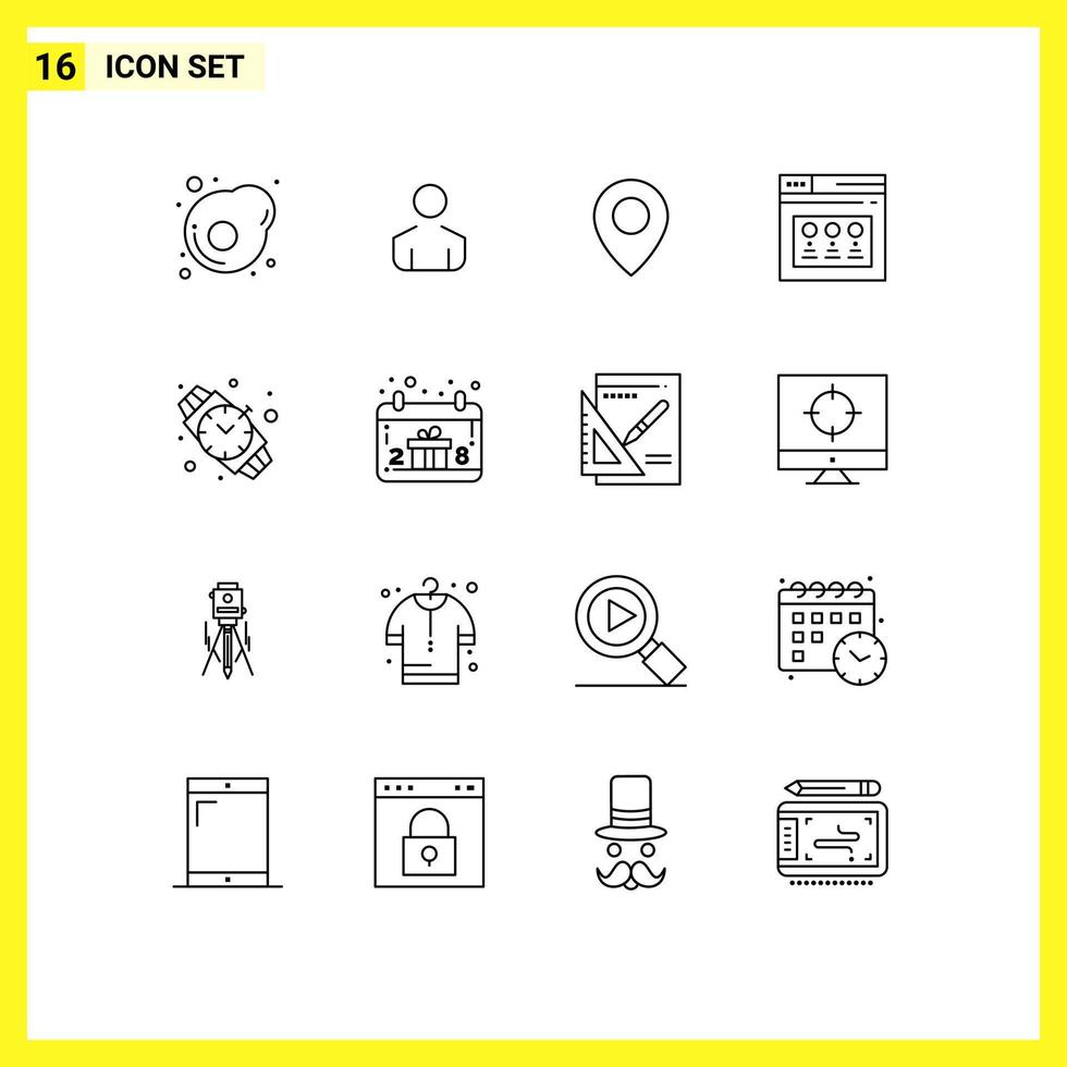 Editable Vector Line Pack of 16 Simple Outlines of gift box jewelry map watch website Editable Vector Design Elements