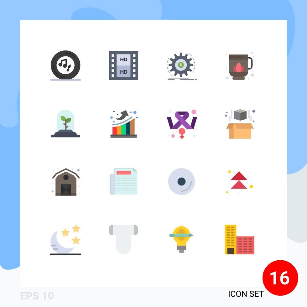 paquete de 16 signos y símbolos modernos de colores planos para medios de impresión web, como la tecnología sauna multimedia jag que hace un paquete editable de elementos creativos de diseño de vectores