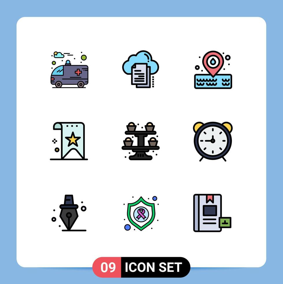 9 paquete de color plano de línea de relleno de interfaz de usuario de signos y símbolos modernos de reputación de cocina marcador de posición rango elementos de diseño de vector editables favoritos